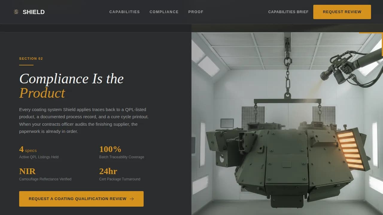 Shield — Military-Grade Powder Coating Landing Page Template