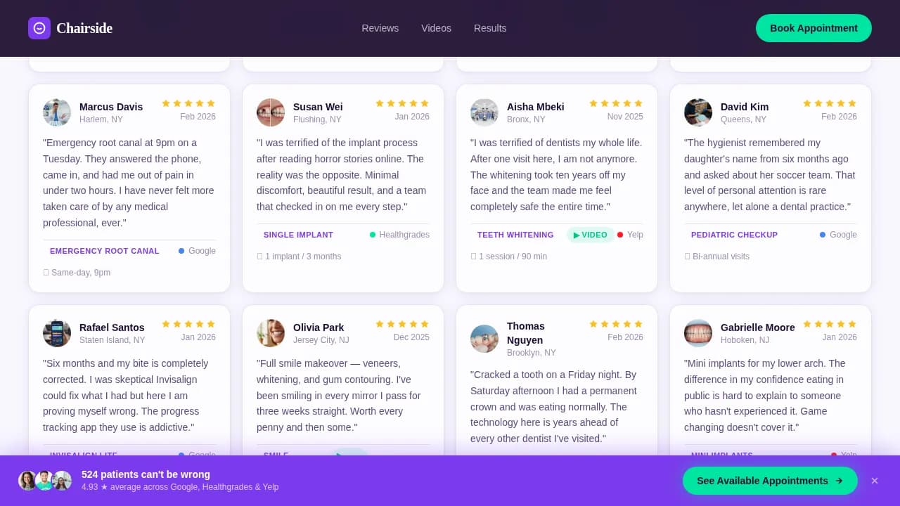 Dental Practice Patient Testimonials Dashboard Website Template