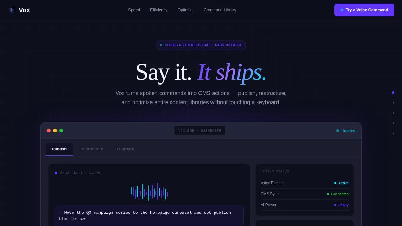 Sonic — Voice-First Content Management Landing Page Template