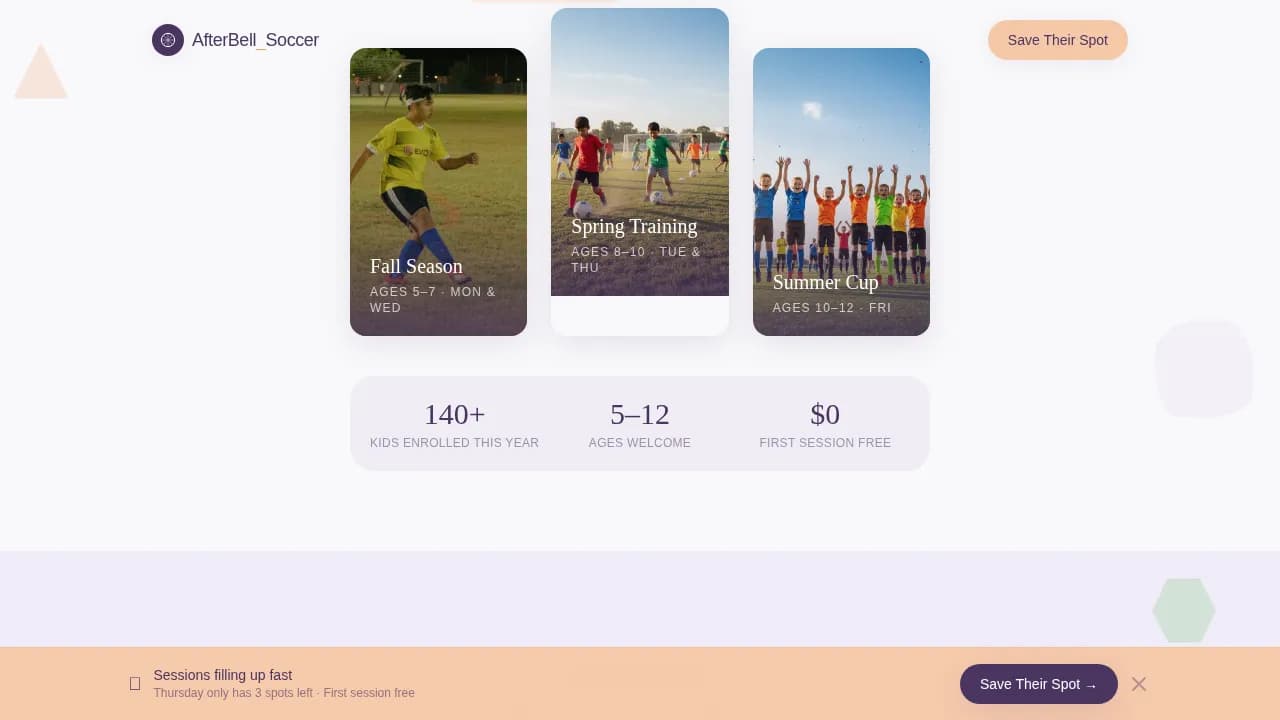 Score — Youth Soccer Program Landing Page Template