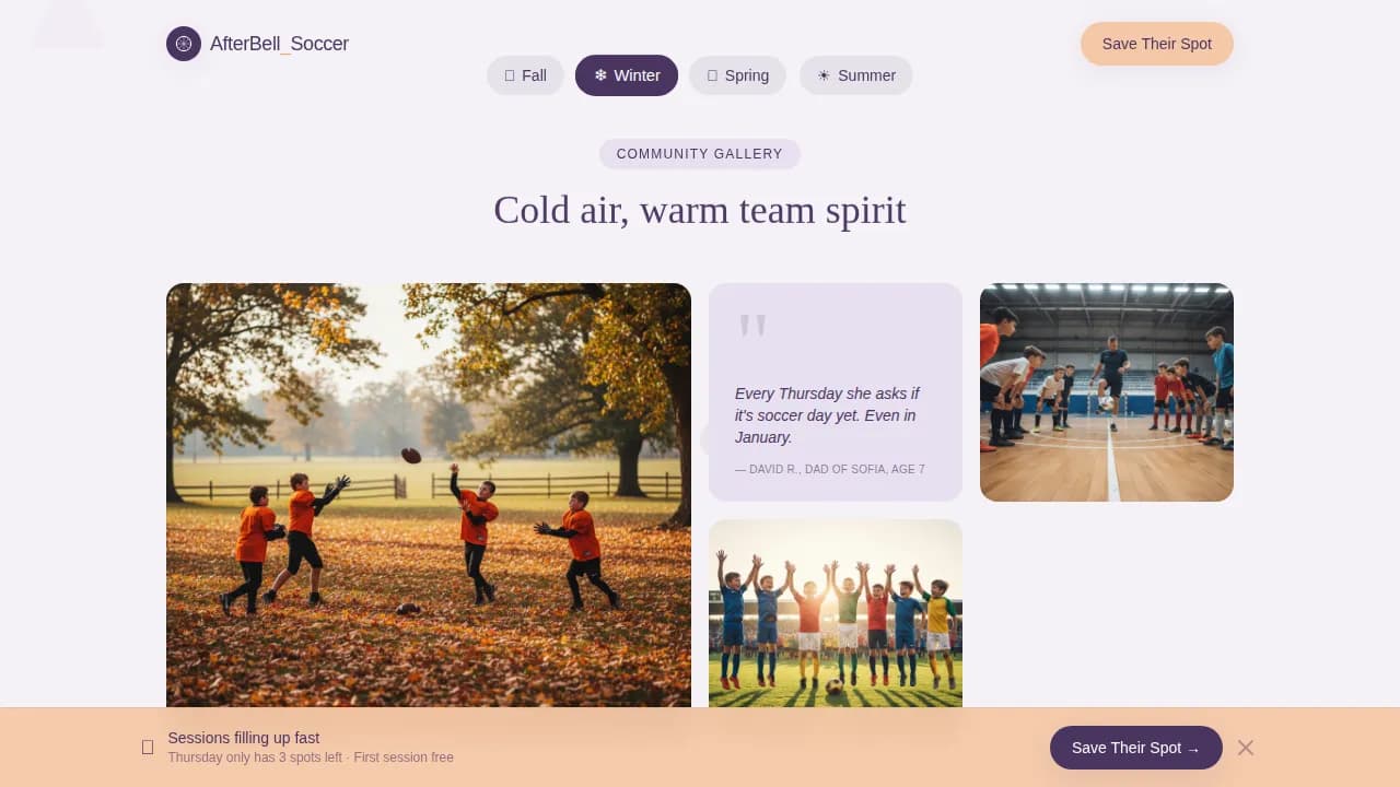 Score — Youth Soccer Program Landing Page Template