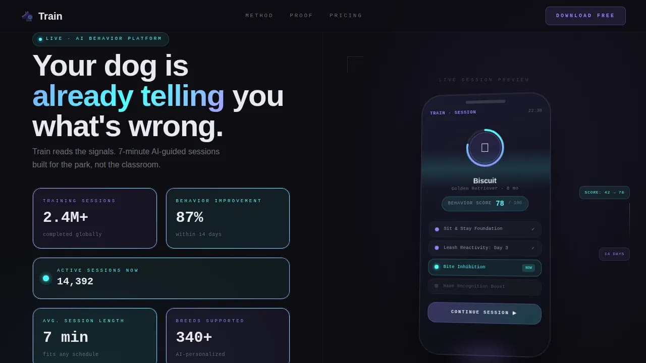 Train — Intelligent Animal Behavior Coaching Landing Page Template