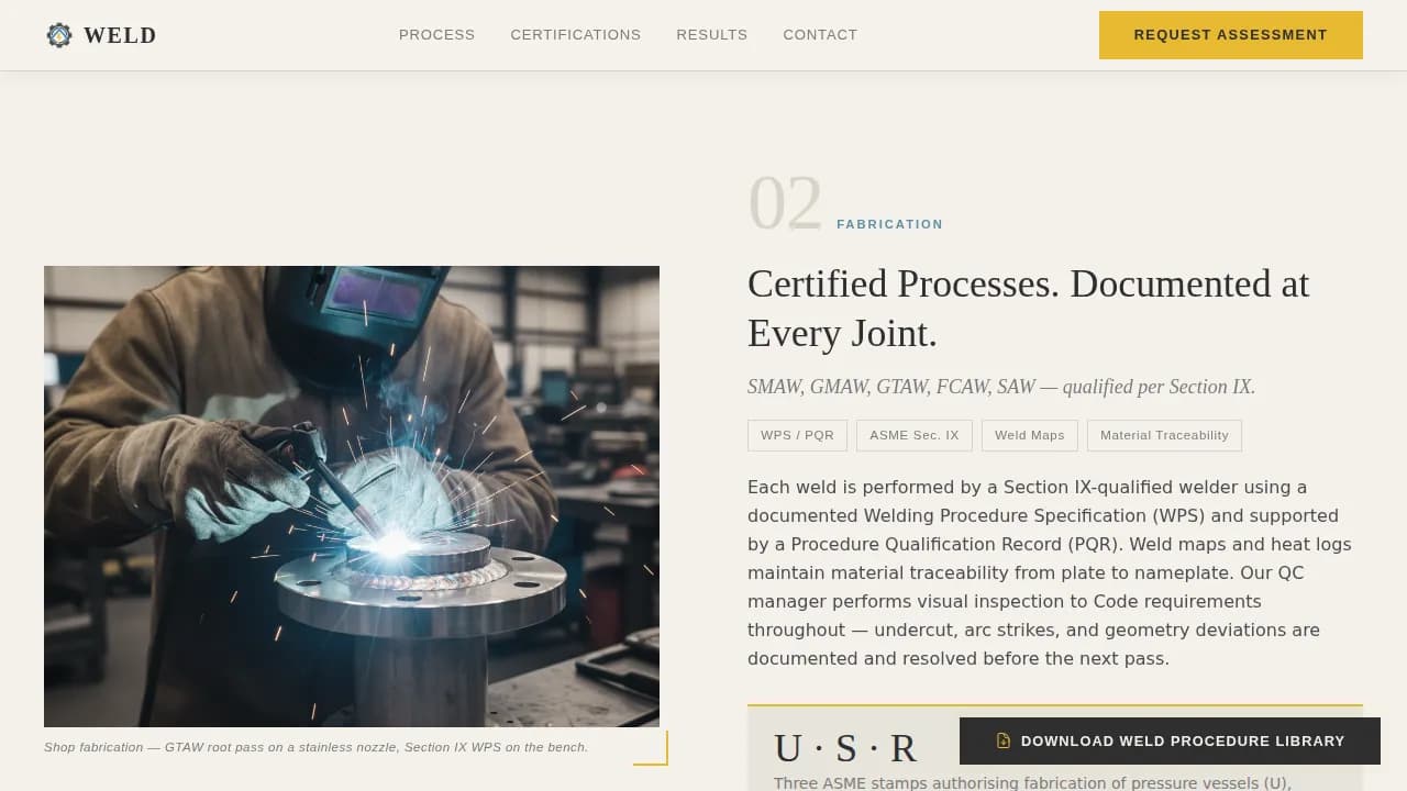 Boilermaker — Certified Industrial Fabrication Landing Page Template