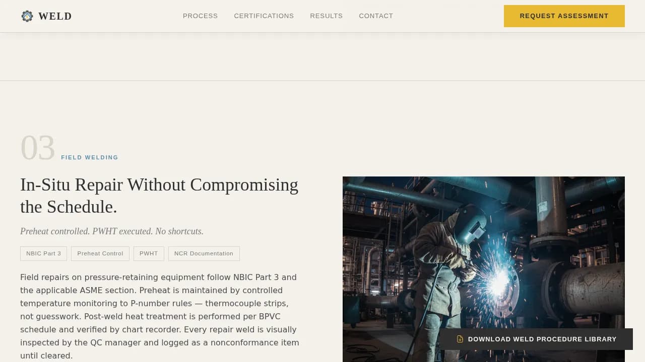 Boilermaker — Certified Industrial Fabrication Landing Page Template