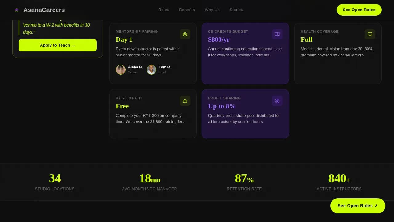 Yoga Studio Chain Careers & Instructor Recruitment Website Template