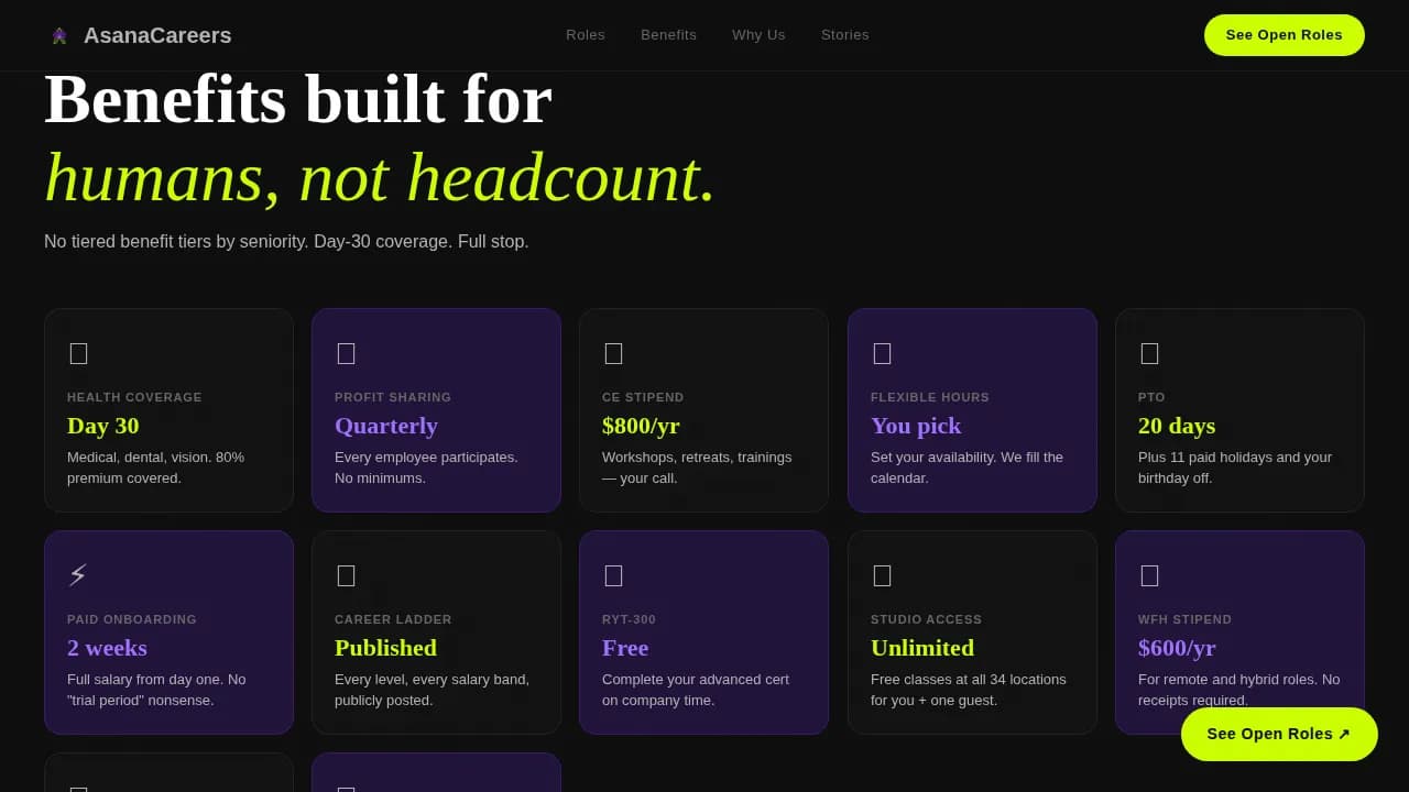 Yoga Studio Chain Careers & Instructor Recruitment Website Template