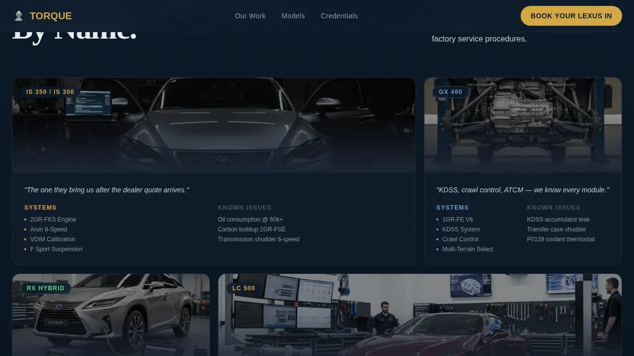 Precision — Specialist Lexus Mechanic Landing Page Template