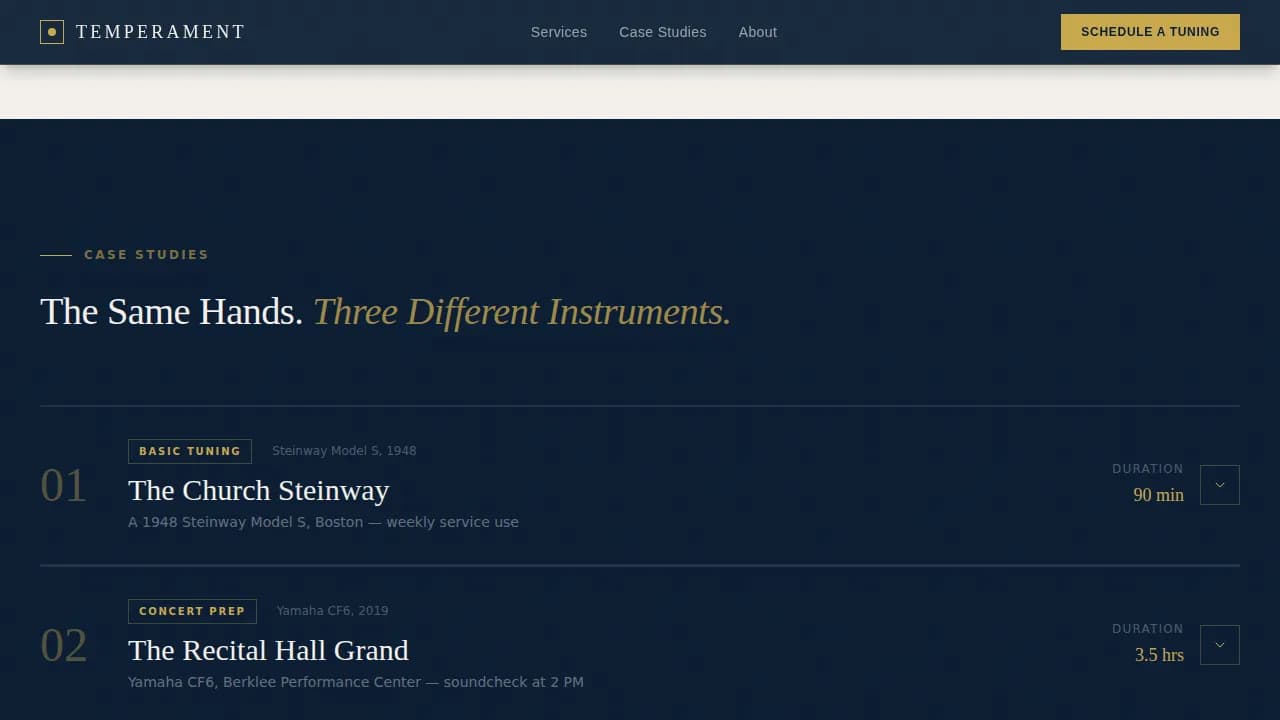 Pitch — Concert Piano Technician Landing Page Template