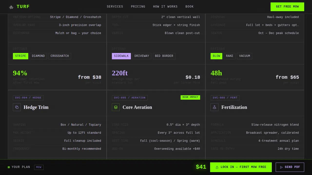 Turf — Professional Landscaping Booking Landing Page Template