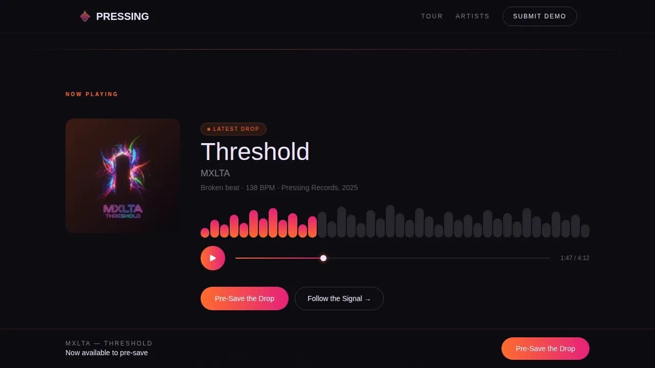 Vinyl — Independent Music Label Landing Page Template