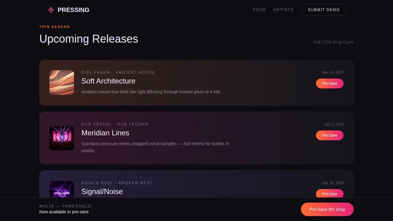 Vinyl — Independent Music Label Landing Page Template