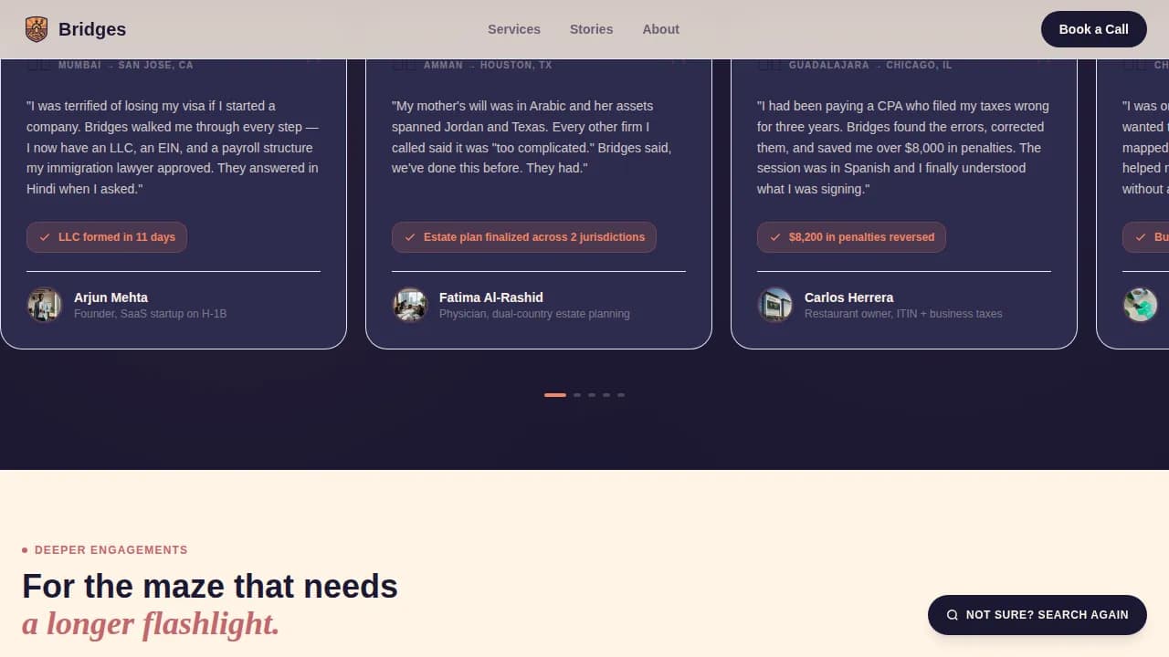 Bridge — Modernized Immigrant Advisory Landing Page Template