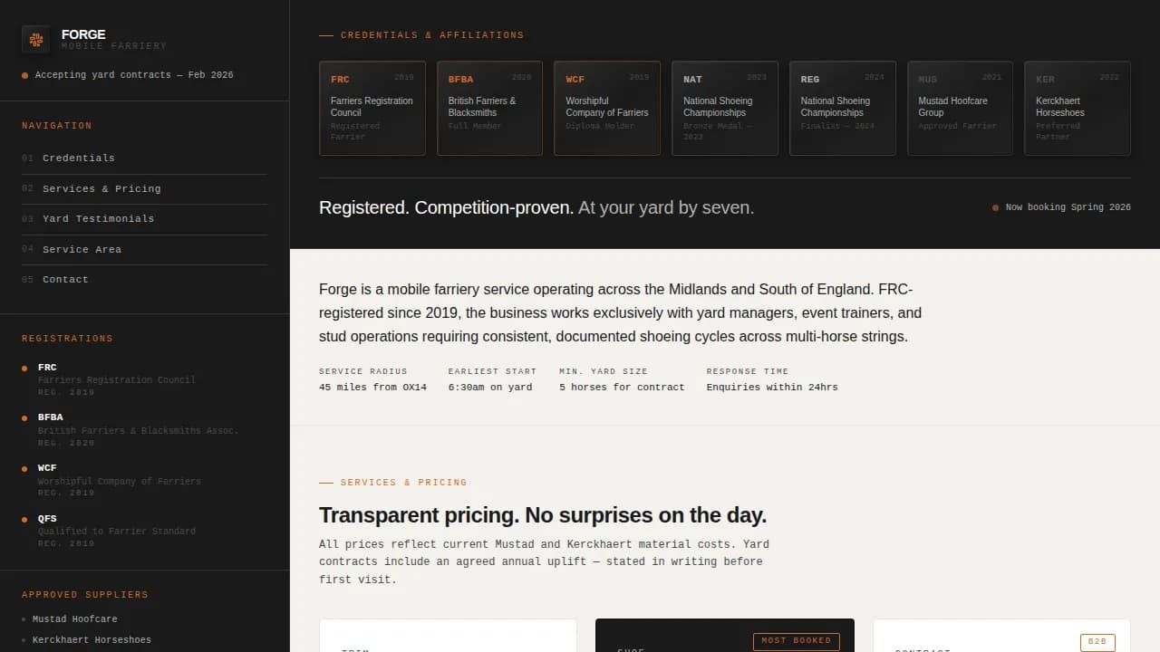 Hammer — Proven Farrier Booking Landing Page Template