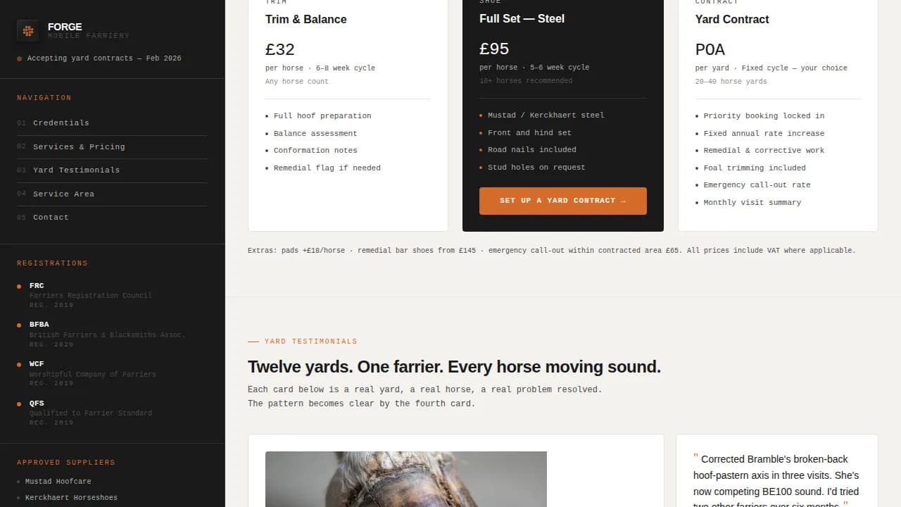 Hammer — Proven Farrier Booking Landing Page Template