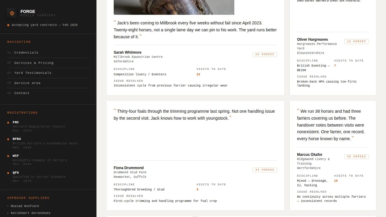 Hammer — Proven Farrier Booking Landing Page Template