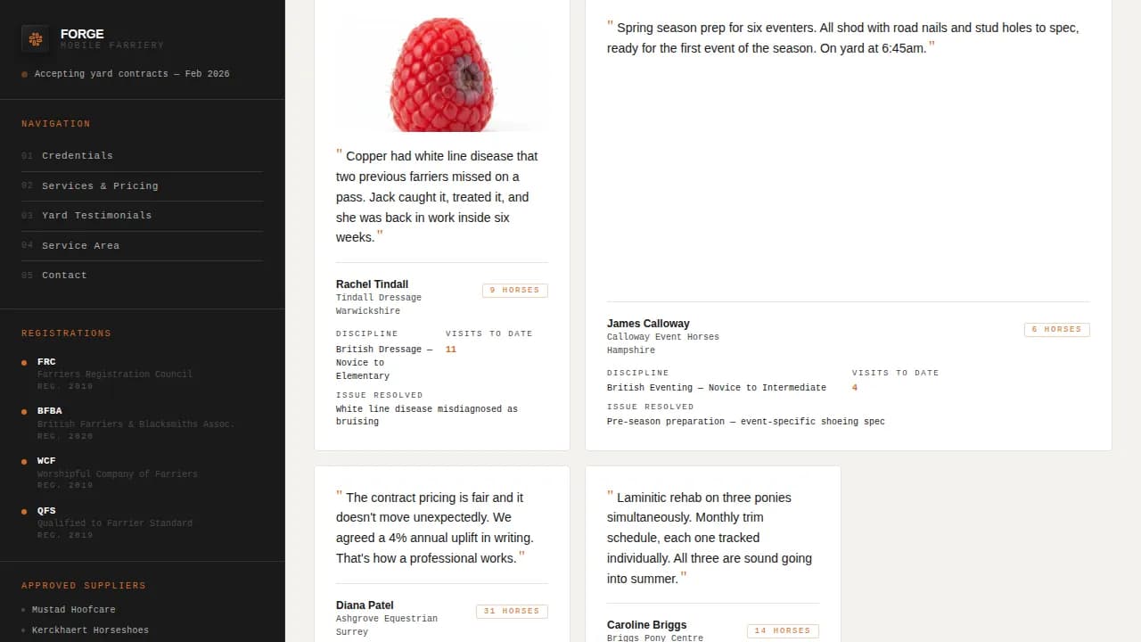 Hammer — Proven Farrier Booking Landing Page Template
