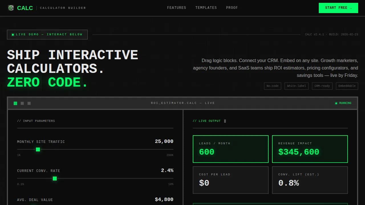 Micro-SaaS & Developer Tools Specialist Cost Calculator Website Template