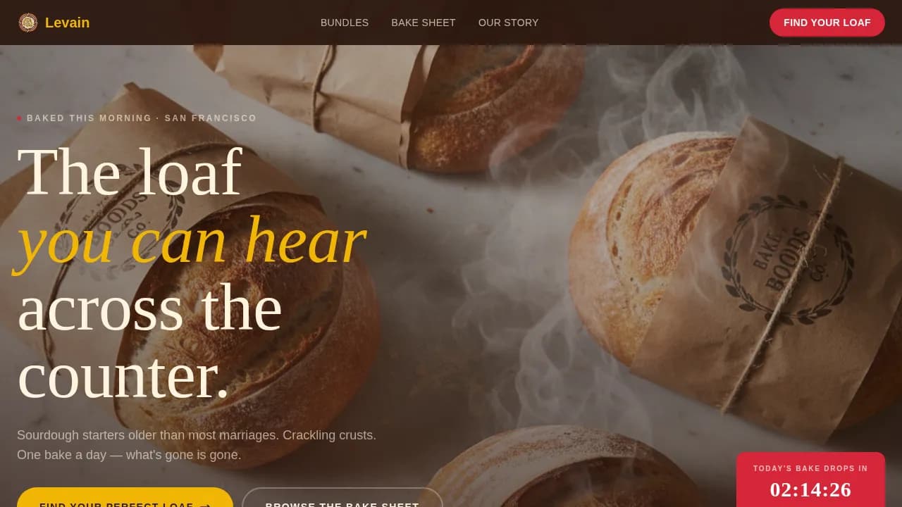Levain — Artisan Bakery Landing Page Template
