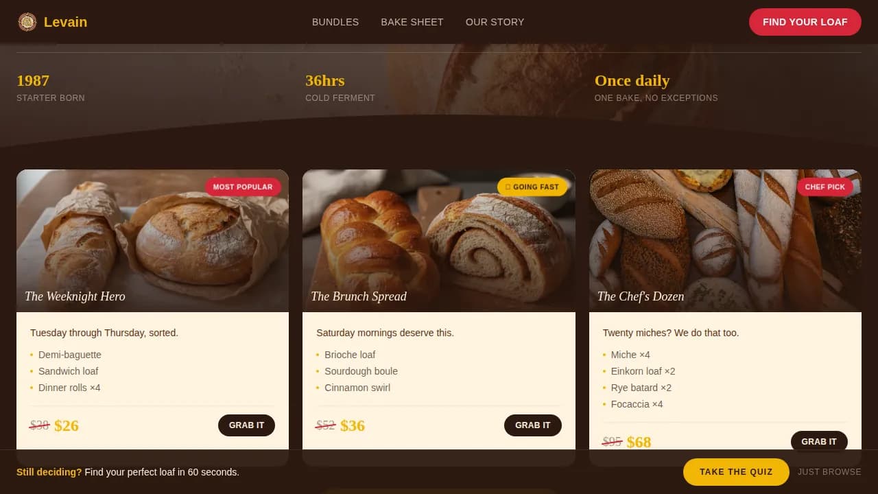 Levain — Artisan Bakery Landing Page Template