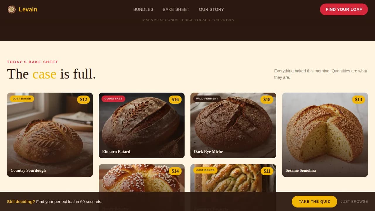 Levain — Artisan Bakery Landing Page Template