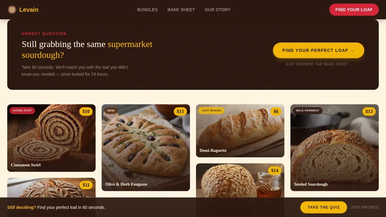 Levain — Artisan Bakery Landing Page Template