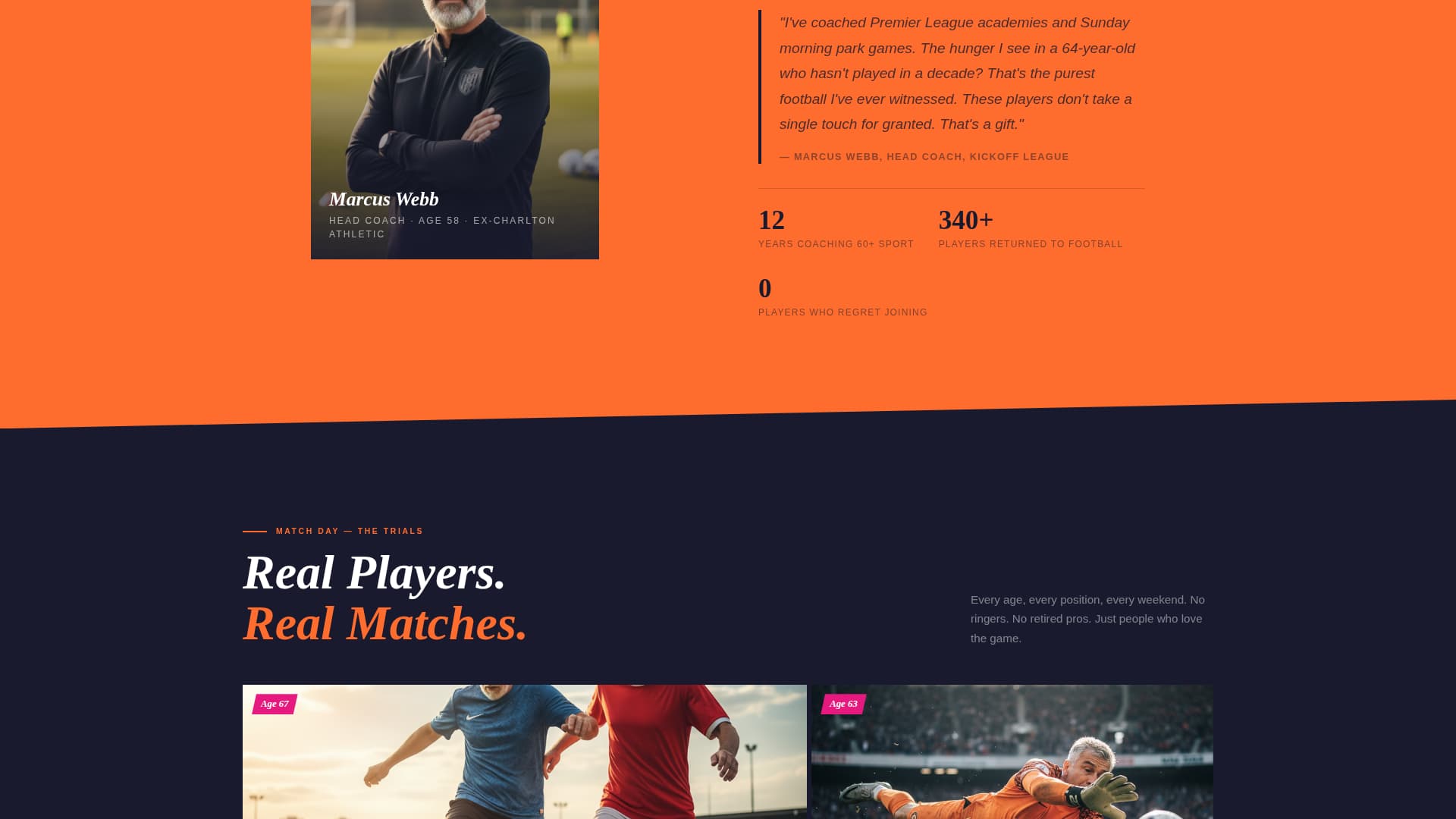 Kickoff - Energetic Seniorleague Landing Page Template