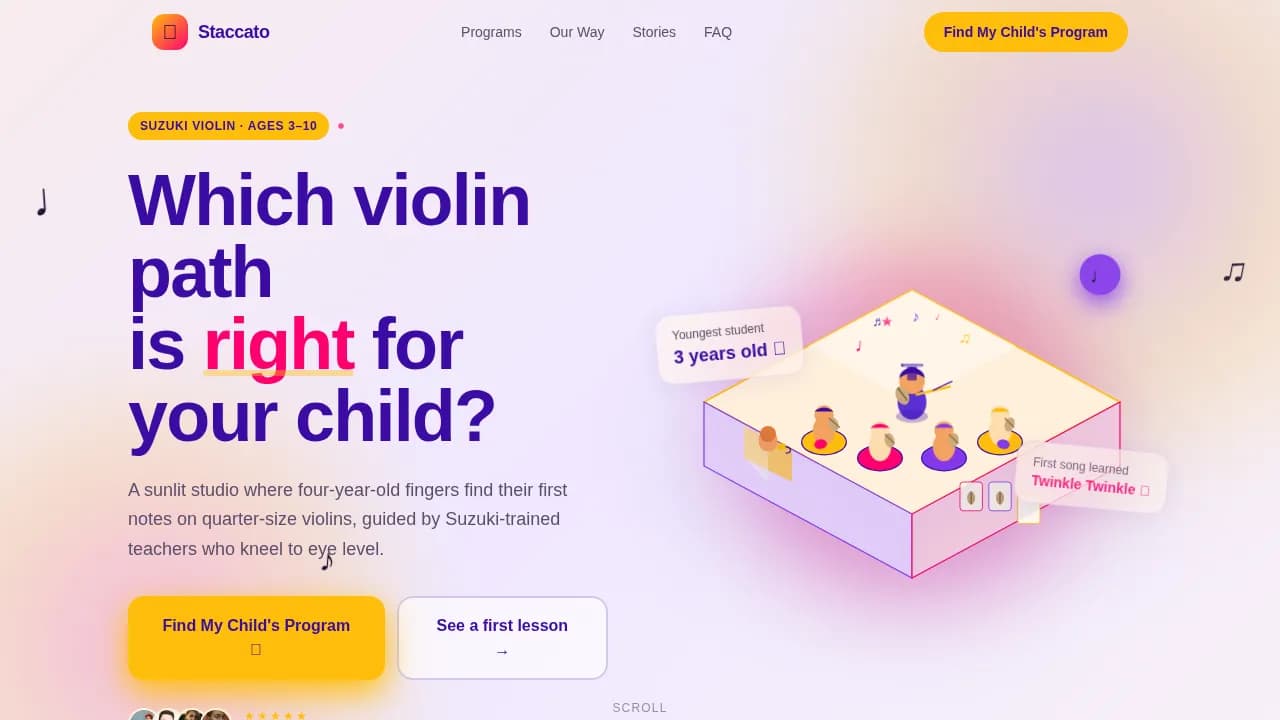 Staccato — Premium Violin Instruction Landing Page Template