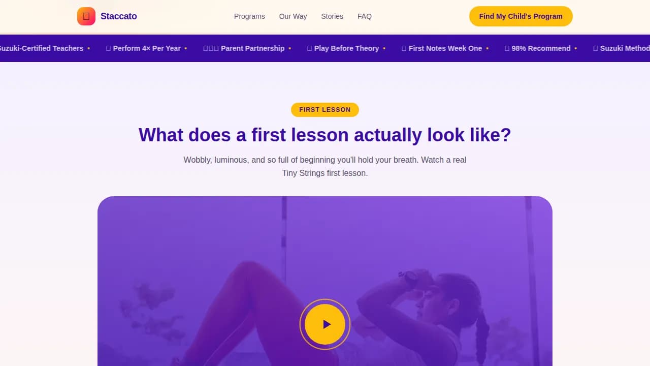 Staccato — Premium Violin Instruction Landing Page Template