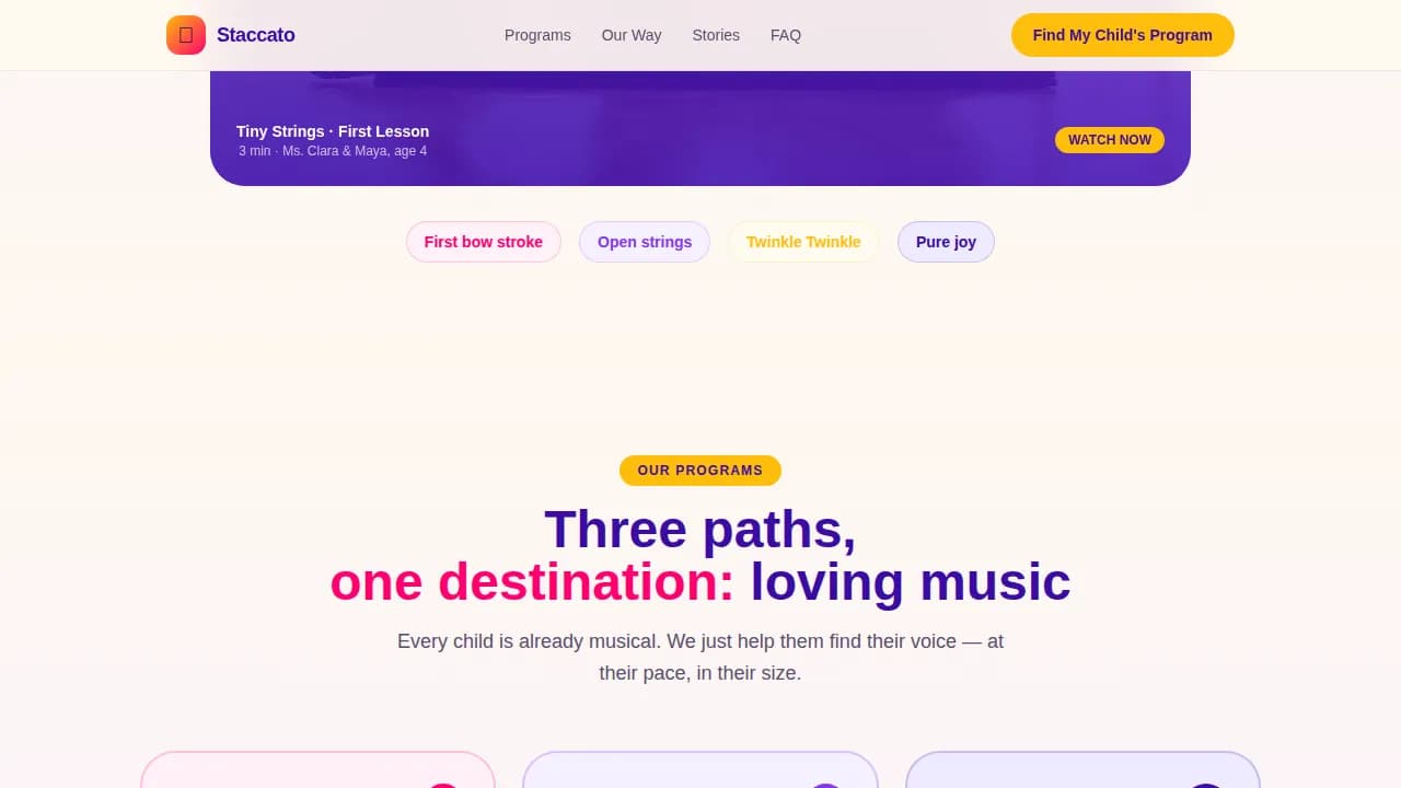 Staccato — Premium Violin Instruction Landing Page Template