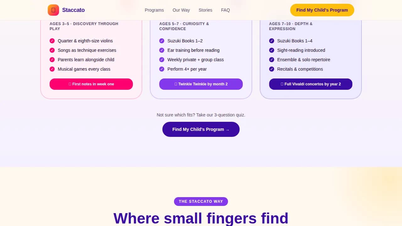 Staccato — Premium Violin Instruction Landing Page Template