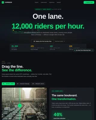 Corridor - Cinematic Dark BRT Transit Landing Page Template