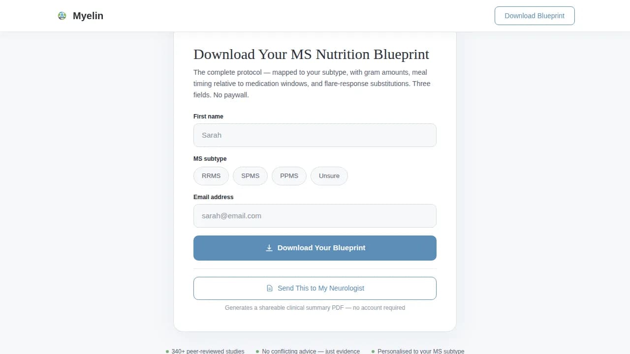 Myelin - Clinical MS Nutrition Protocol Landing Page Template