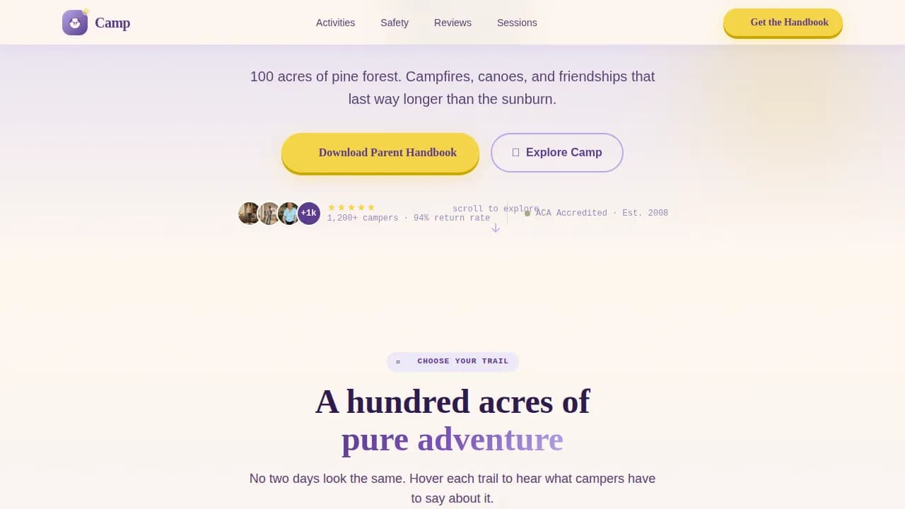 Basecamp — Immersive Wilderness Adventure Landing Page Template