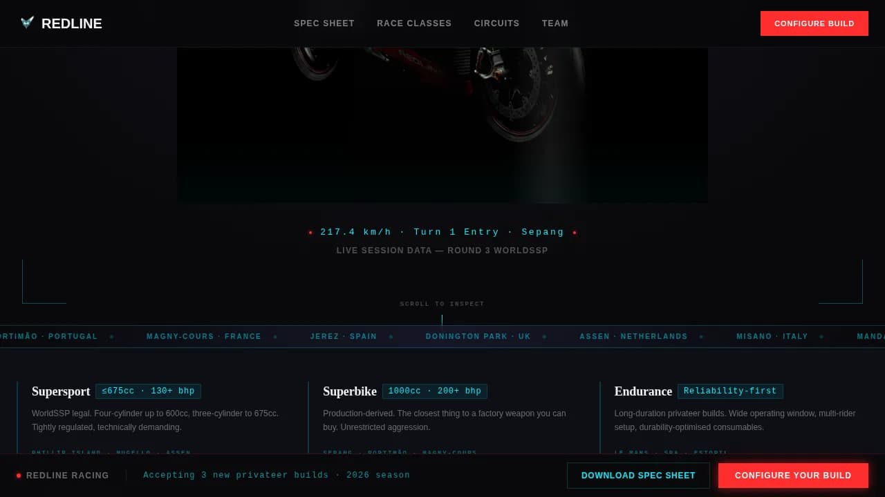 Throttle — Elite Motorsport Academy Landing Page Template