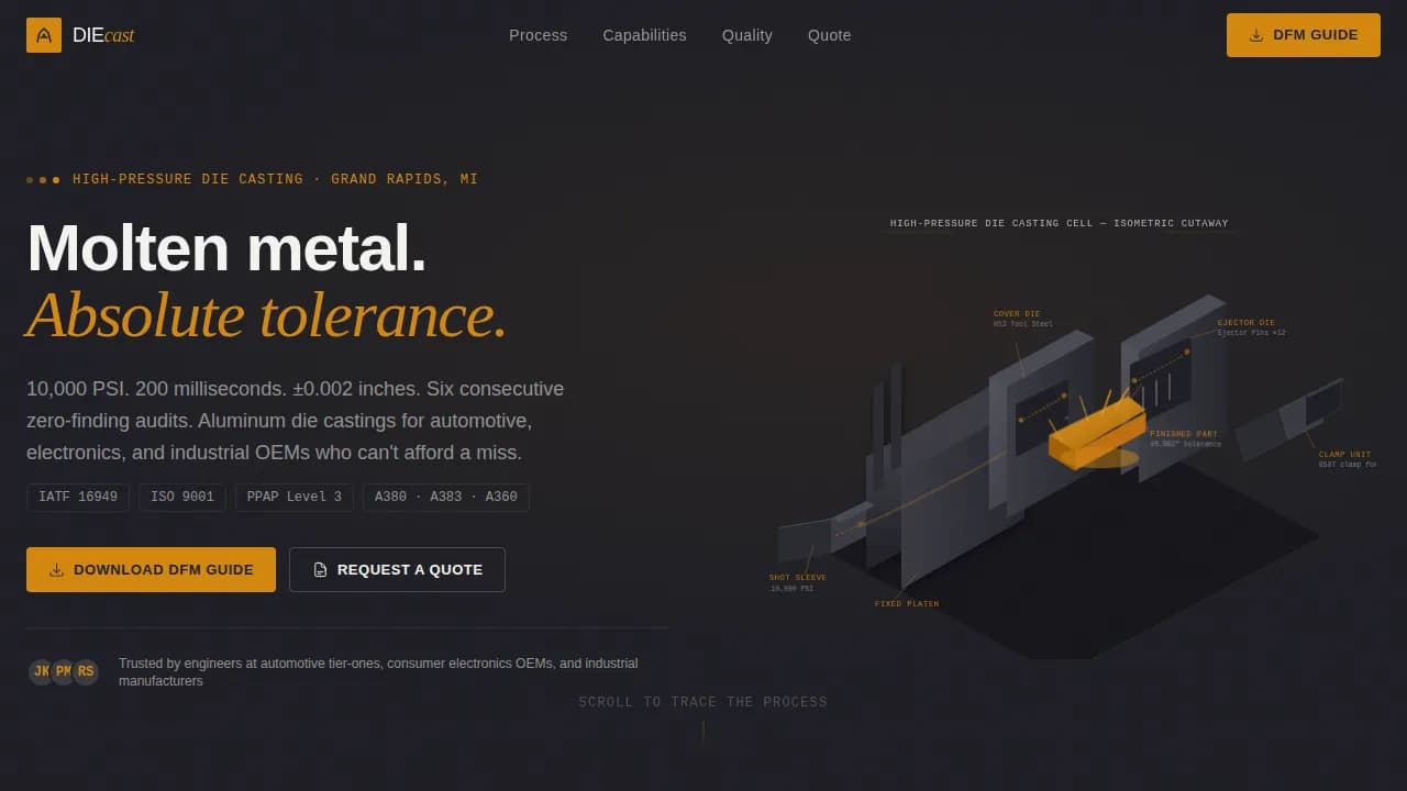 Diecast - Precision Manufacturing Process Landing Page Template