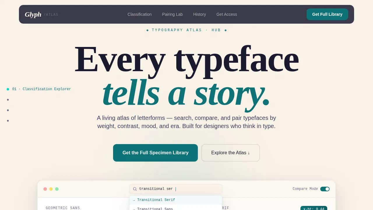Glyph — Discover Typeface Pairing Landing Page Template