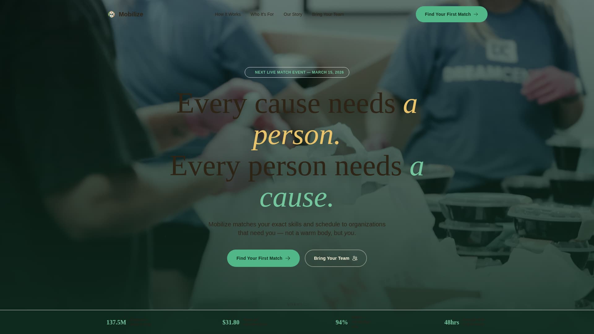 Mobilize - Purposeful Volunteer Landing Page Template