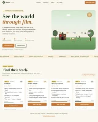 Lens — Artisan Kids Photo Camp Landing Page Template