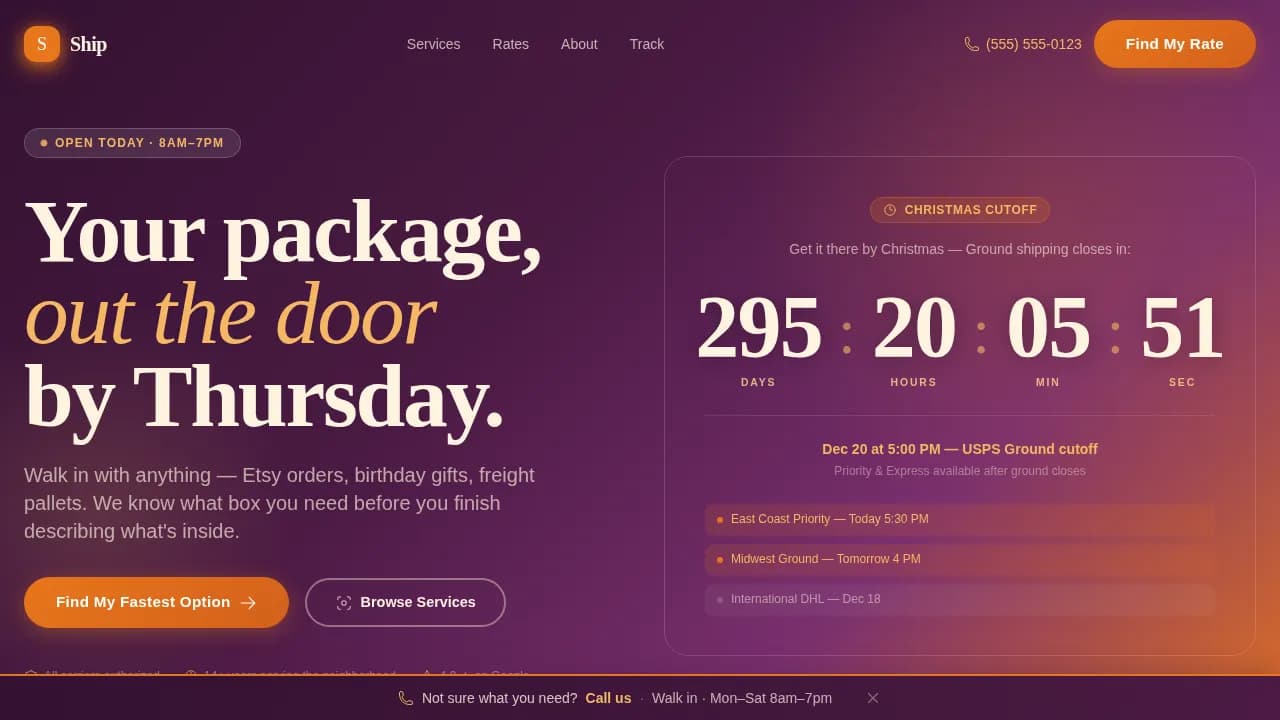 Dispatch — Urgent Shipping Center Solutions Landing Page Template