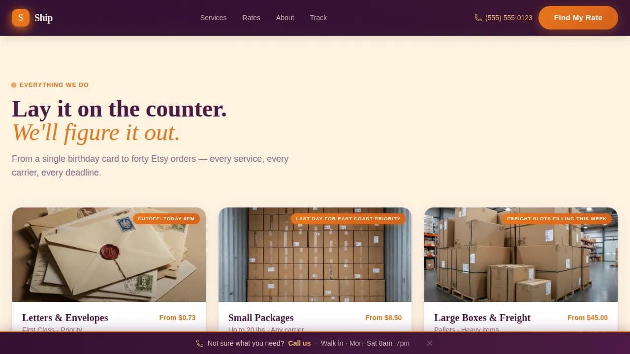 Dispatch — Urgent Shipping Center Solutions Landing Page Template