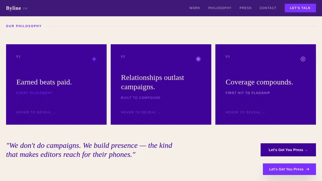 Byline - Manifesto-Driven Food PR Agency Landing Page Template