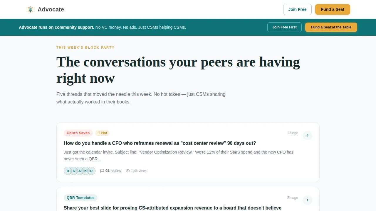 Advocate — Thriving SaaS Community Landing Page Template