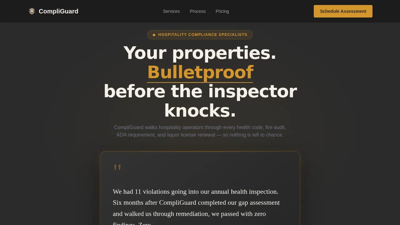 Comply — Trusted Hospitality Operations Landing Page Template