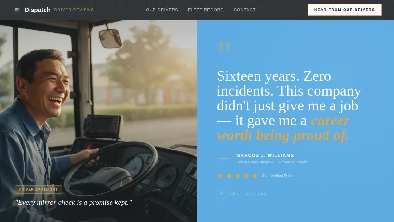 Transit — Expert Driver Testimonial Landing Page Template