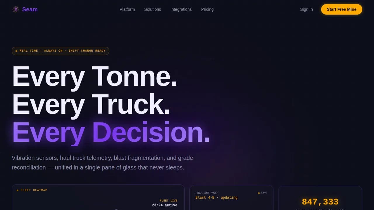 Deepmine — Live Extraction Analytics Landing Page Template