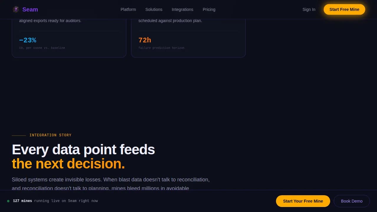 Deepmine — Live Extraction Analytics Landing Page Template