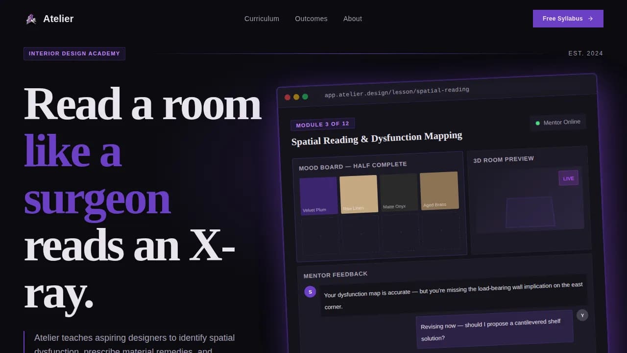 Nexus — Minimalist Interior Design Academy Landing Page Template