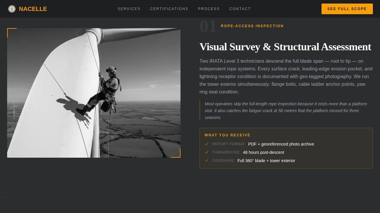 Nacelle — Renewable Energy Technician Landing Page Template