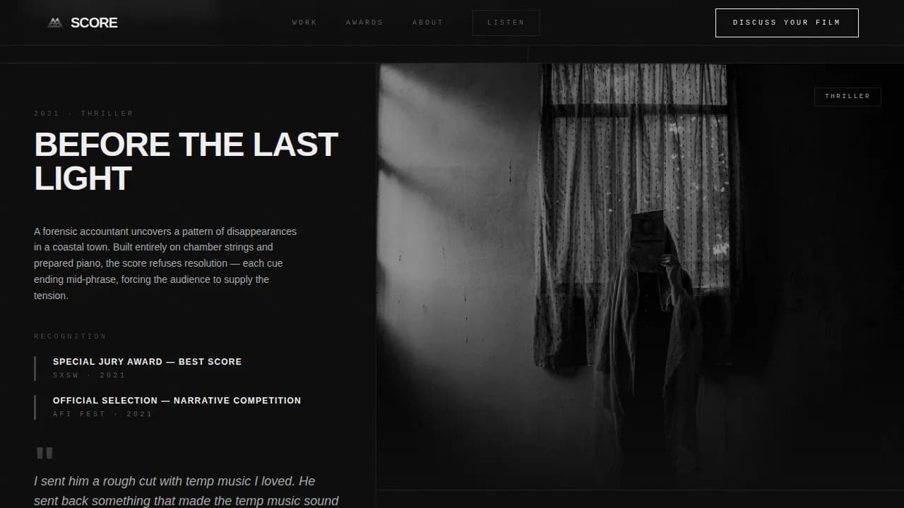 Soundtrack — Acclaimed Music Composer Landing Page Template