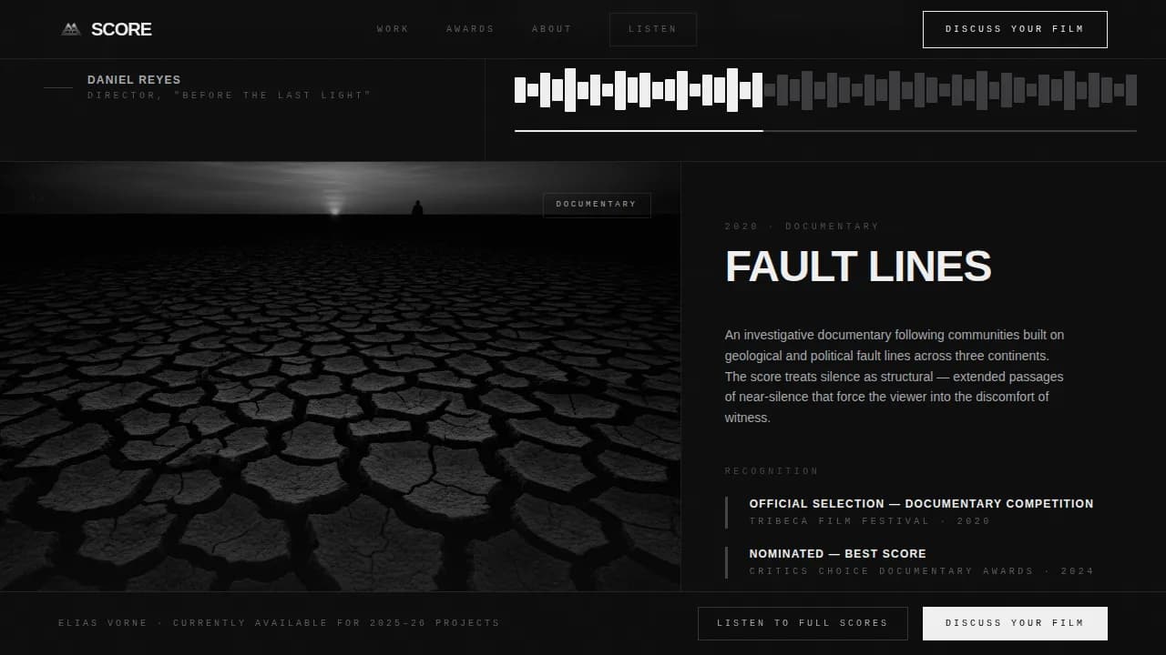 Soundtrack — Acclaimed Music Composer Landing Page Template